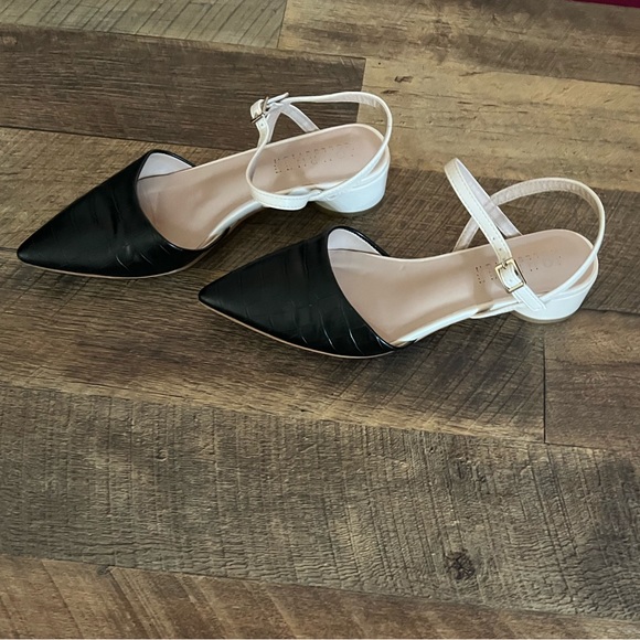 Black and Cream Croc Pattern Low Block Heels - Picture 8 of 14